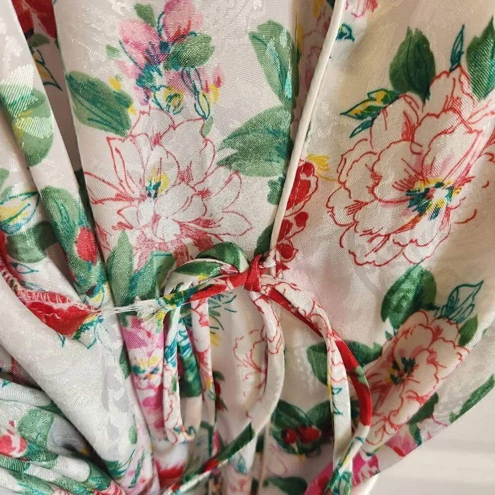 VTG 90s Victorias Secret Robe Womens Small Floral Satin Full Length Long Gold La